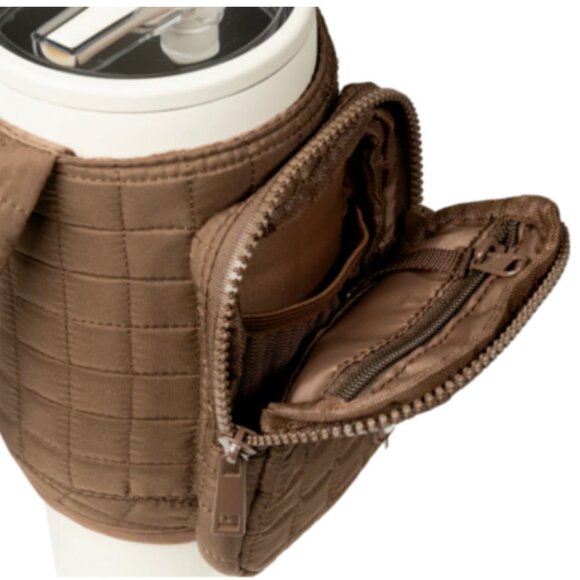 🍒 HydroJug Traveler Puffer Sleeve Quilted Mocha Brown for Travel Coffee Mug Cup - Picture 3 of 3